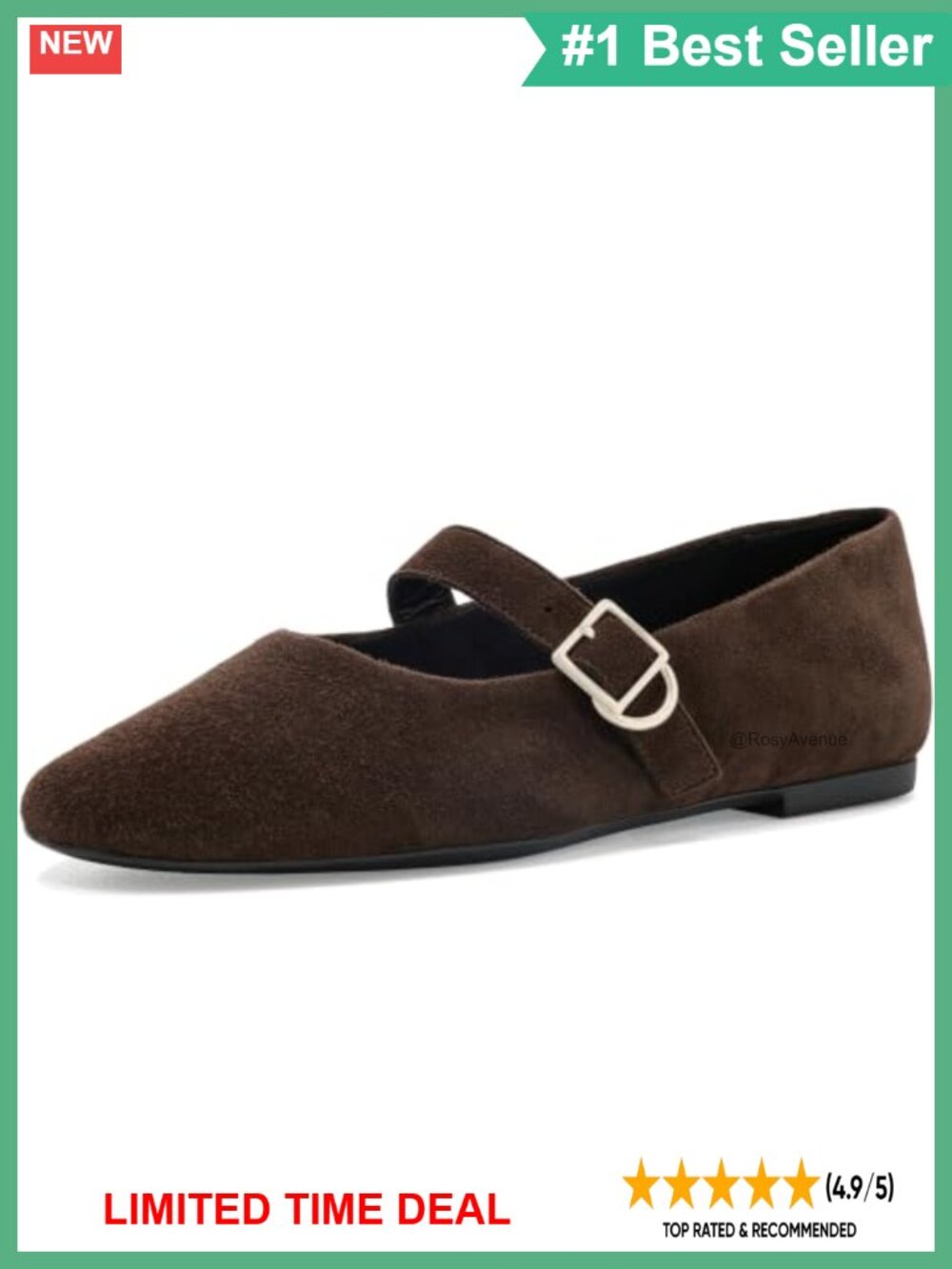 Suede Mary Jane Flats Round Toe Buckle Ankle Strap Casual Everyday